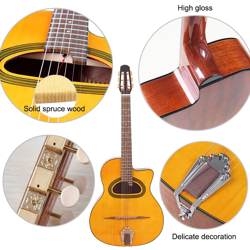 Django Guitar 41 Inch Acoustic Guitar 6 String Gypsy Swing Orange Color Jango Guitar Folk Guitar Spruce Wood Top