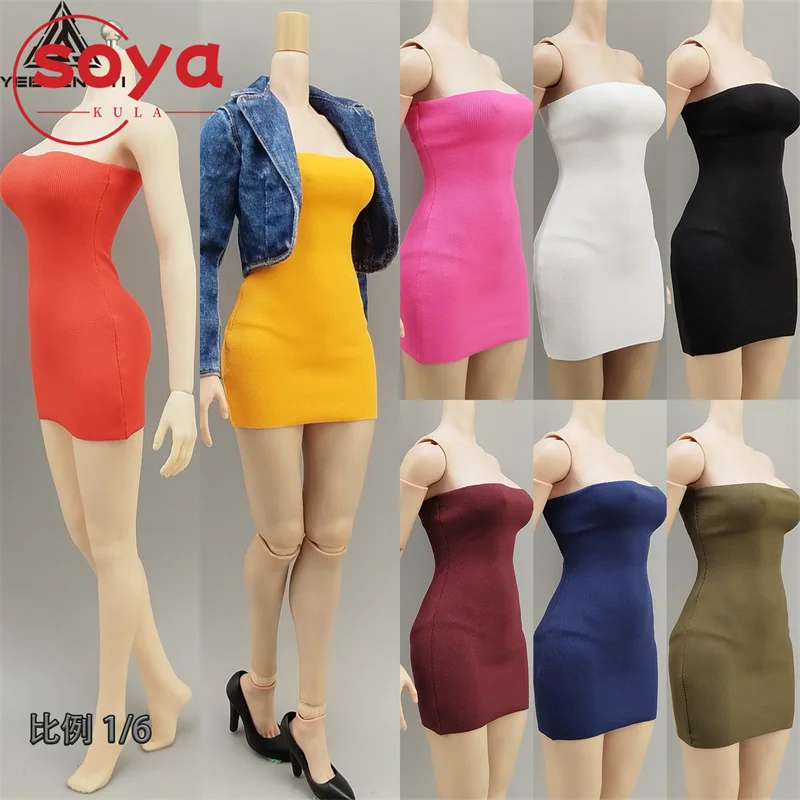 Falda ceñida sin tirantes para mujer, vestido elástico, modelo de ropa compatible con cuerpo de figura de acción de soldado AT203 AT206 AT210 VCD03, escala 1/6