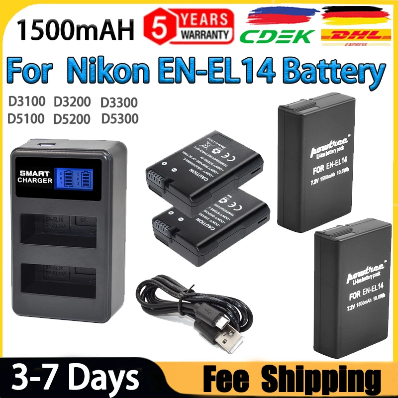 

1500mAH EN-EL14a EL14 CAMERA BATTERY EN-EL14 For Nikon P7000 P7100 P7800 P7700 D3100 D3200 D3300 D3400 D3500 D5600 D5100 D5300