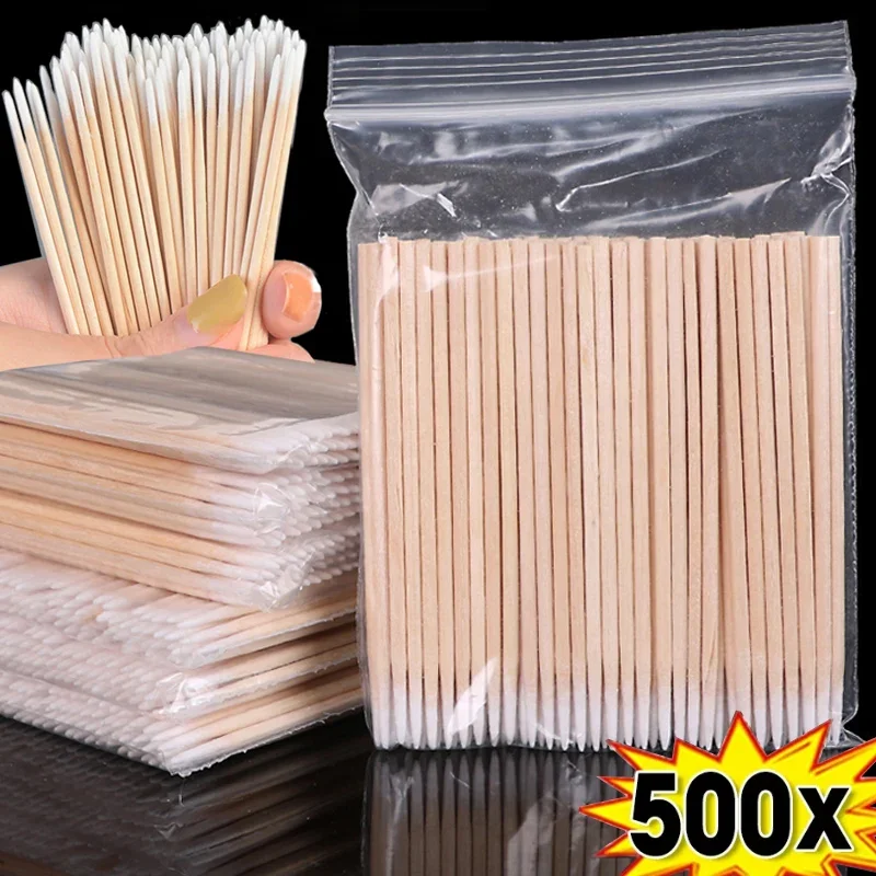 100-500PCS Ultra-thin Disposable Cotton Swab Lint Free Micro Brush Ear Clean Pointed Swabs Eyelash Extension Glue Removing Tool