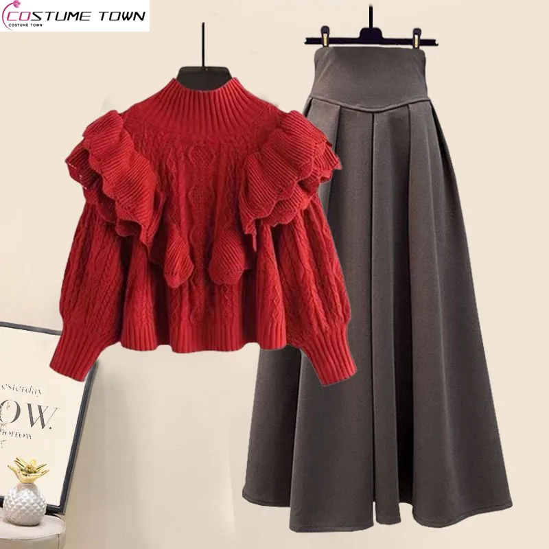 

Oversized Women's Winter Set 2023 New Small Fragrant Style Reduced Age Sweater Waist Slim Half Skirt Two Piece Set