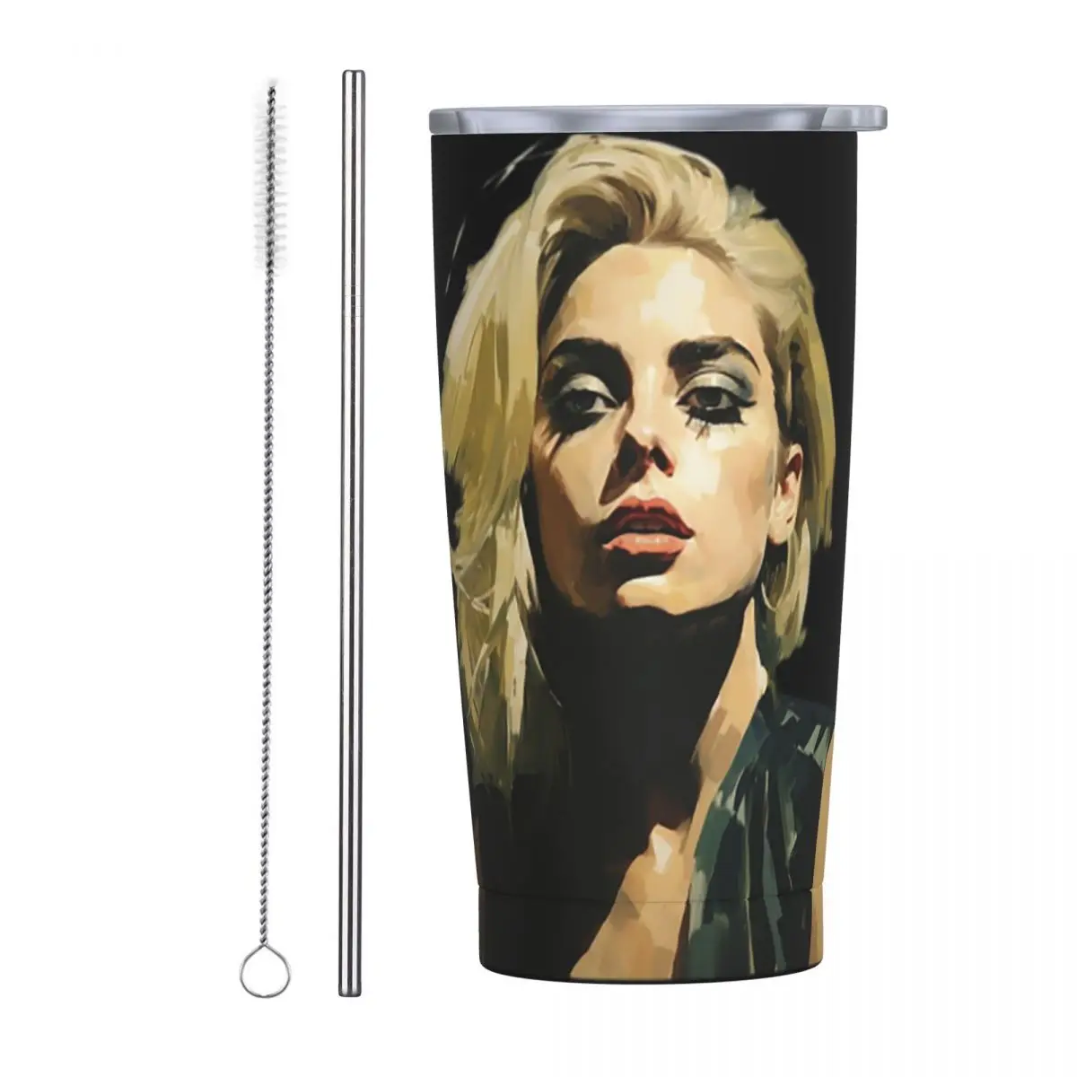 Singer Lady Gaga Stainless Steel Tumbler Vacuum Insulated Mug Thermal Cold Cups Straws With Lid 20oz