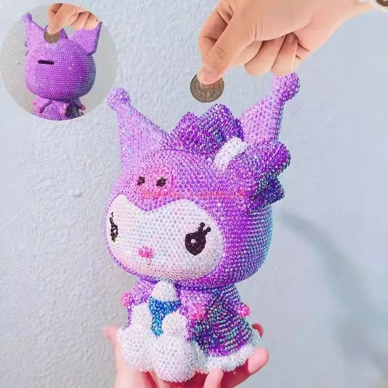 Nowa Gorąca Wyprzedaż Figurka Anime Skarbonka Cartoon Melody Skarbonka DIY z Diamentami Figurka Model DIY Hello Kitty Statuetka Lalka Prezent