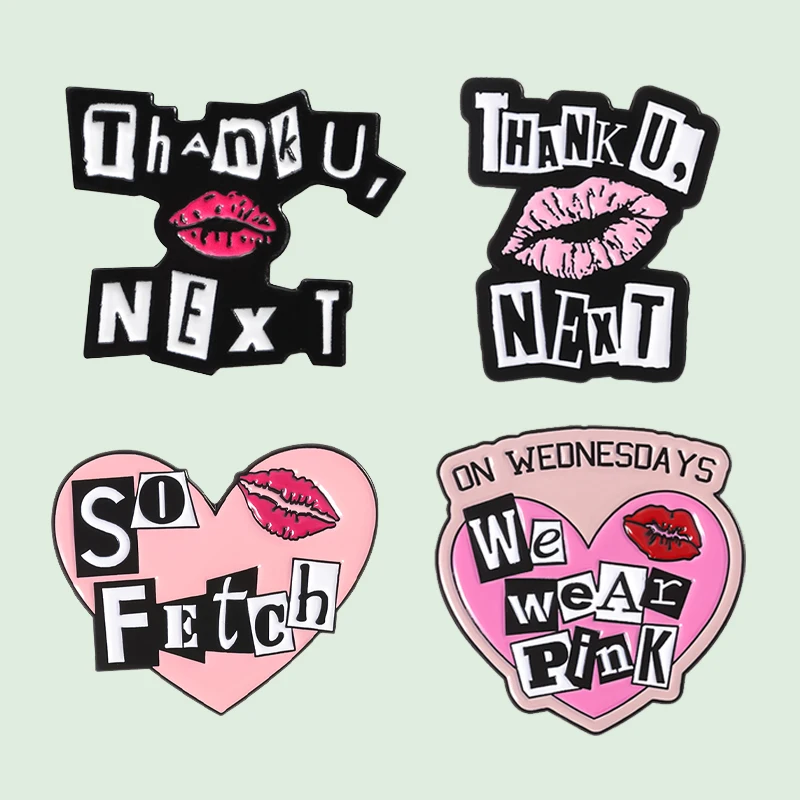 Pink Heart Red Lips Enamel Pin Thank You Next So Fetch Quotes Brooches Backpack Lapel Badge Jewelry Accessories Gift for Friends