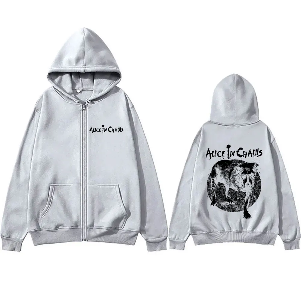 Rock Band Alice in Chains Graphic Print Zipper Hoodie Male Vintage Casual Oversized Zip Up Hoodies Men Women Fashion Jacket Coat