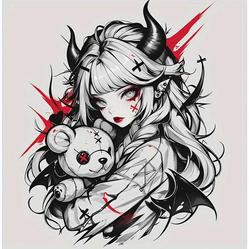 4 قطع/مجموعة ملصقات فتاة الشيطان القوطية الأنيقة، مثالية لألواح التزلج وأجهزة الكمبيوتر المحمولة وأجسام السيارات وغيرها من العناصر المختلفة #5