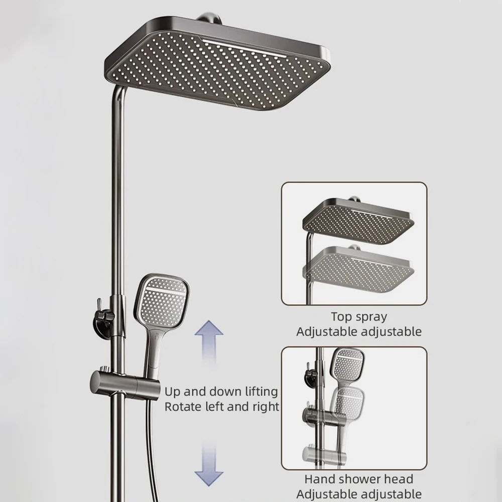 Chiave per pianoforte Grigio Bagno Display digitale Rubinetto Sistema doccia Set Vasca da bagno Calda e fredda Rubinetto a 3 funzioni Set doccia intelligente