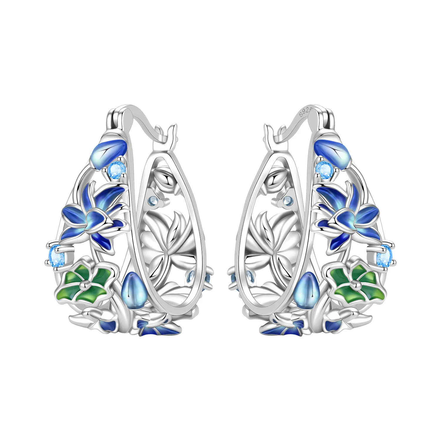 Original 925 Sterling Silber Ohrringe, Vielseitige Exquisite Iris-Blumen-Ohrringe, Schmuck für Frauen, Geburtstagsgeschenk – Detail 6