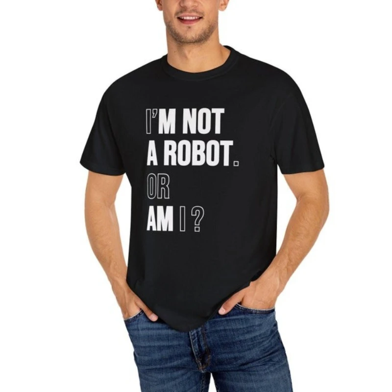 Camiseta Unissex com Estampa 'Não Sou um Robô' - Camiseta Gráfica Engraçada sobre Inteligência Artificial - Camiseta Minimalista de Robô AI