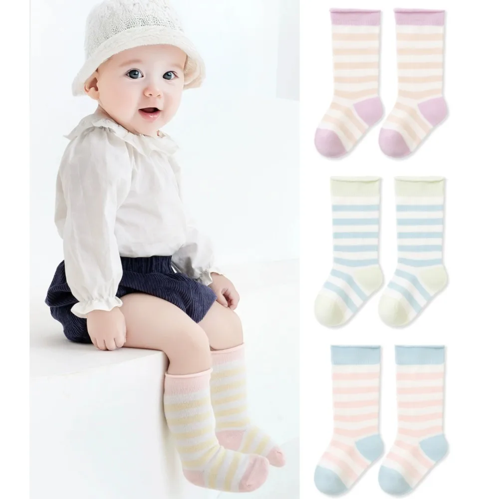 

5Pairs Newborn Kids Girls Boys Knee High Socks Comfortable Soft Cute Striped Skin-friendly Lace Stockings For Baby 0-5Years