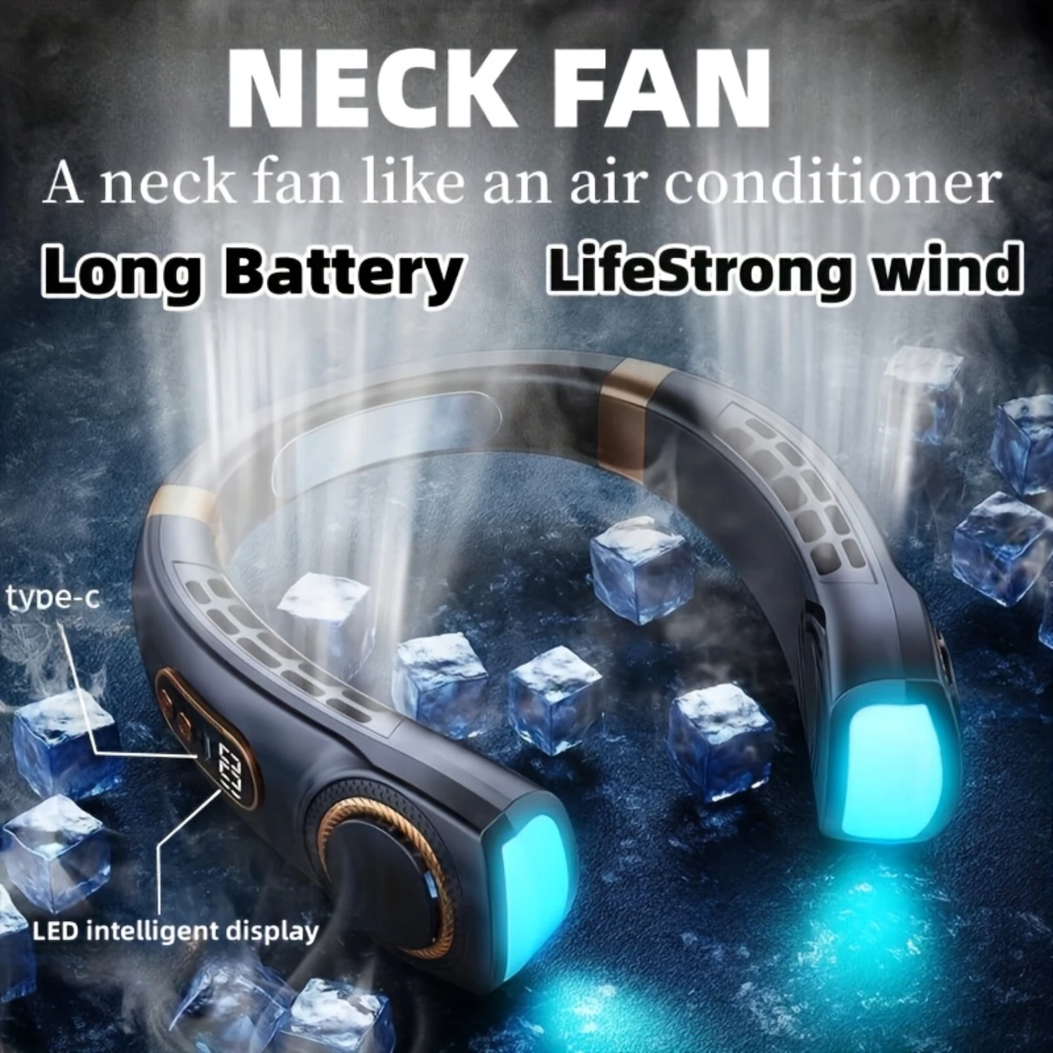 1pc, Portable Neck Fan With 5-Speed Adjustable Bladeless Hanging Design, USB Rechargeable With LED Digital Display, Quiet Operat