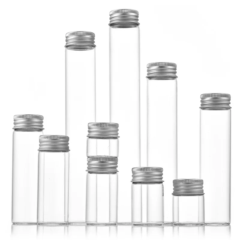 

24pcs Diameter 30mm Clear Empty Glass Bottles 10ml 20ml 30ml 40ml 50ml 60ml 80ml 100ml Silver Aluminum Lid Refillable Vials