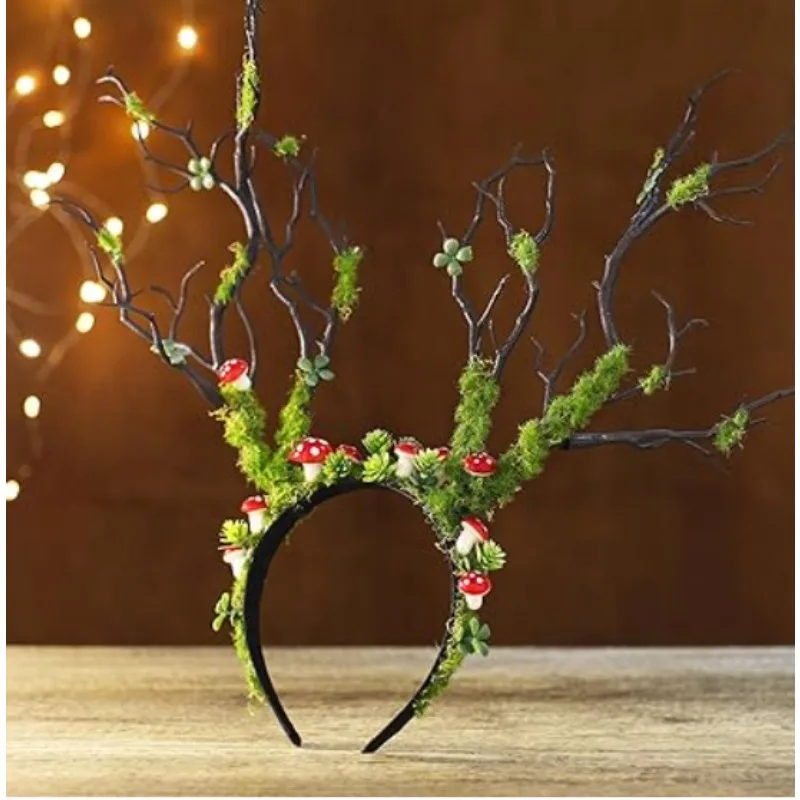 red Mushroom Branch Headband- Dark Woodland Hairband Gothic Day of The Dead Crown for Women Girls  Mardi Gras Photo Props