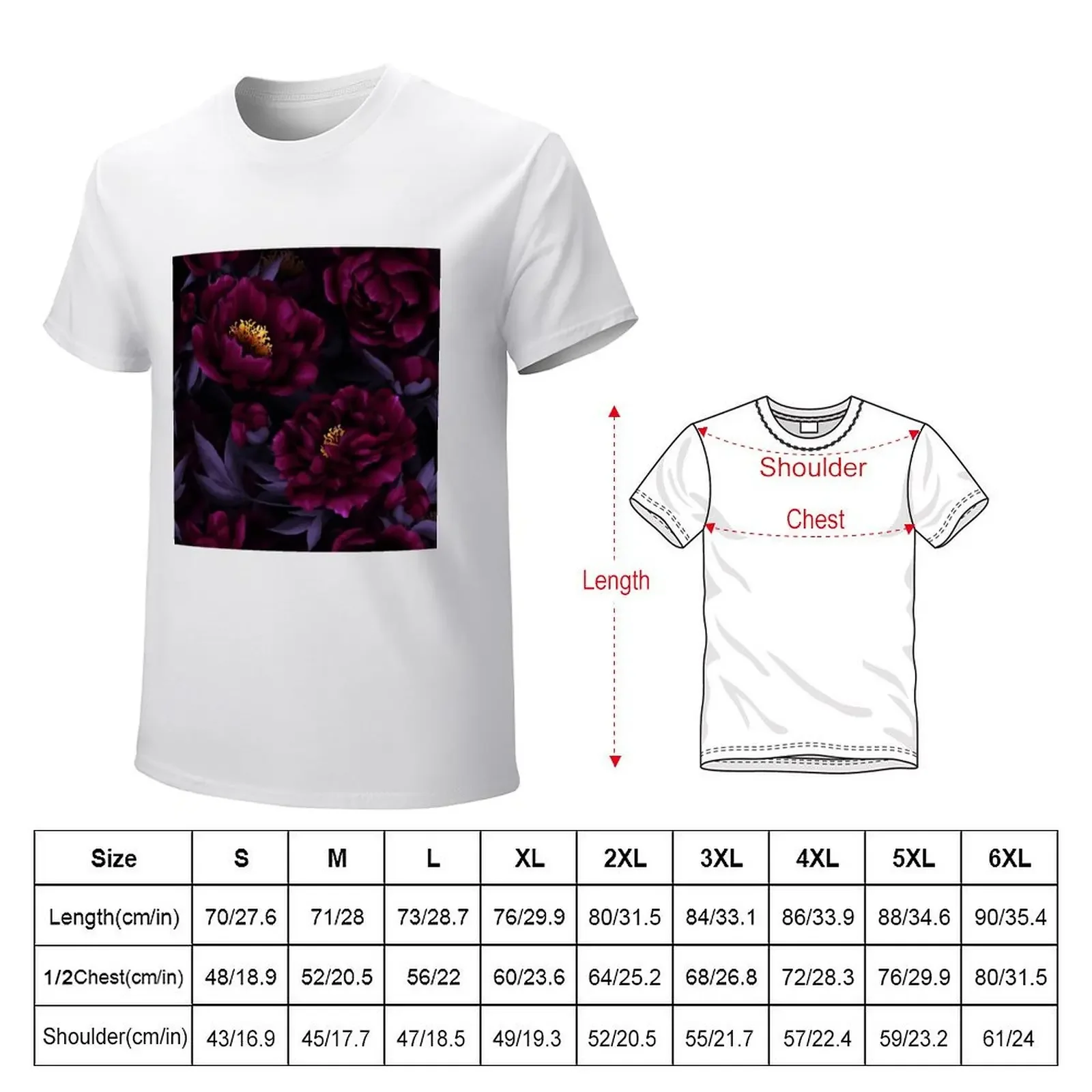 Purple Hand Drawn Watercolor Peonies Pattern Botanical Night Garden T-shirt summer tops mens graphic t-shirts