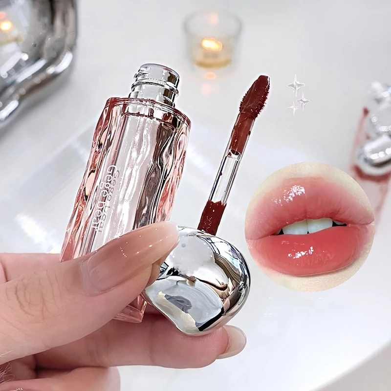 Glass Crystal Translucent Lip Glaze Jelly Lipstick Long Lasting Moisturizing Bright Lipstick Not Fade Non-Stick Cup Lip Gloss