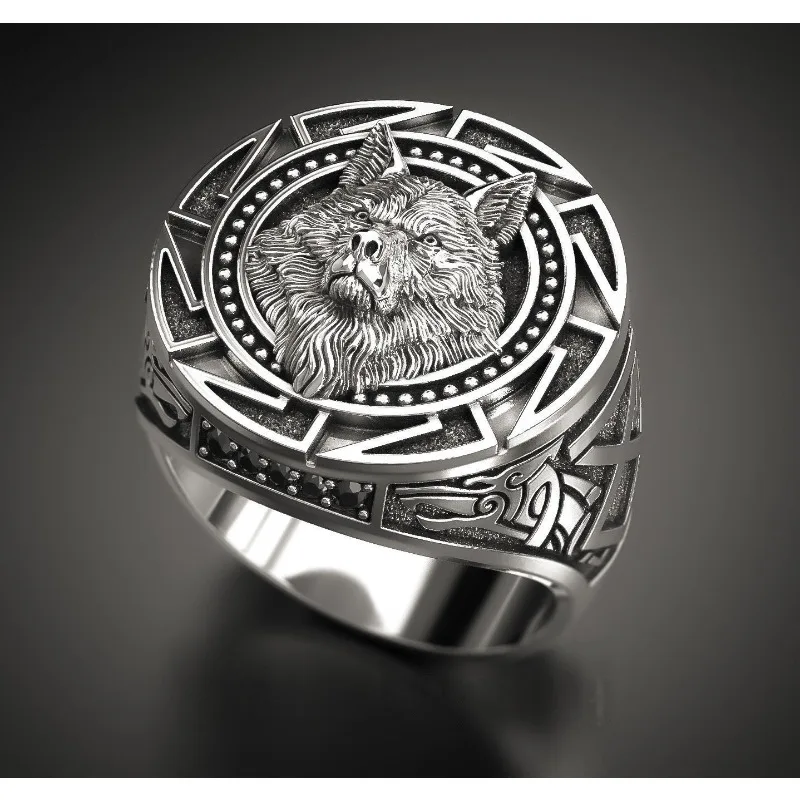 New retro wolf totem ring, Norse mythology Viking warrior wolf head men's jewelry
