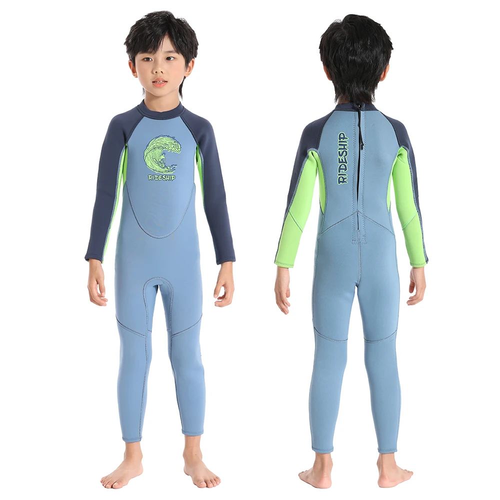 

STLF 2mm Thermal One-Piece Swimsuit for Older Boys Girls Long Sleeve Breathable Design Front for Surfing Diving Swimming