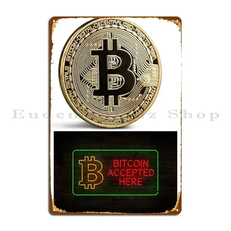 Bitcoin Accepted Here Metal Sign Plaques Printing Painting Wall Custom Wall Pub Create Tin Sign Poster
