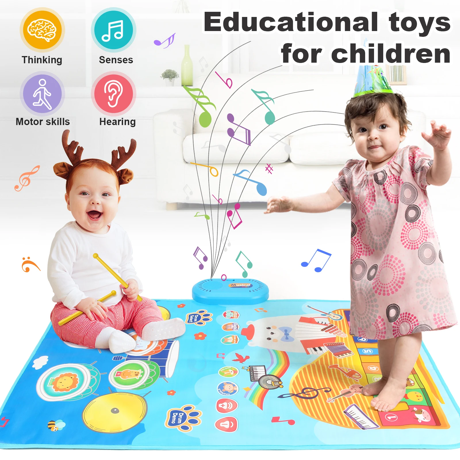 80x50cm Toddler Musical Dance Mat Piano Mat Floor Keyboard Drum Toys with Instruments Sounds Toys  Educational Toy for Kid Gifts