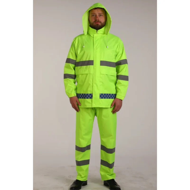 

Комплект светоотражающих дождевых брюк и куртки, зеленый водонепроницаемый костюм для патрулирования и велоспорта