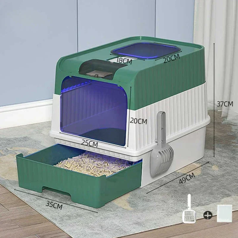 Large Cat Toilet Litter Box Portable Self-Cleaning Cats Plastic Sandbox for Cat with Sterilization Lamp