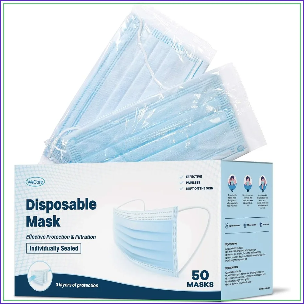 50 Pack Disposable Face Masks Comfortable and Breathable
