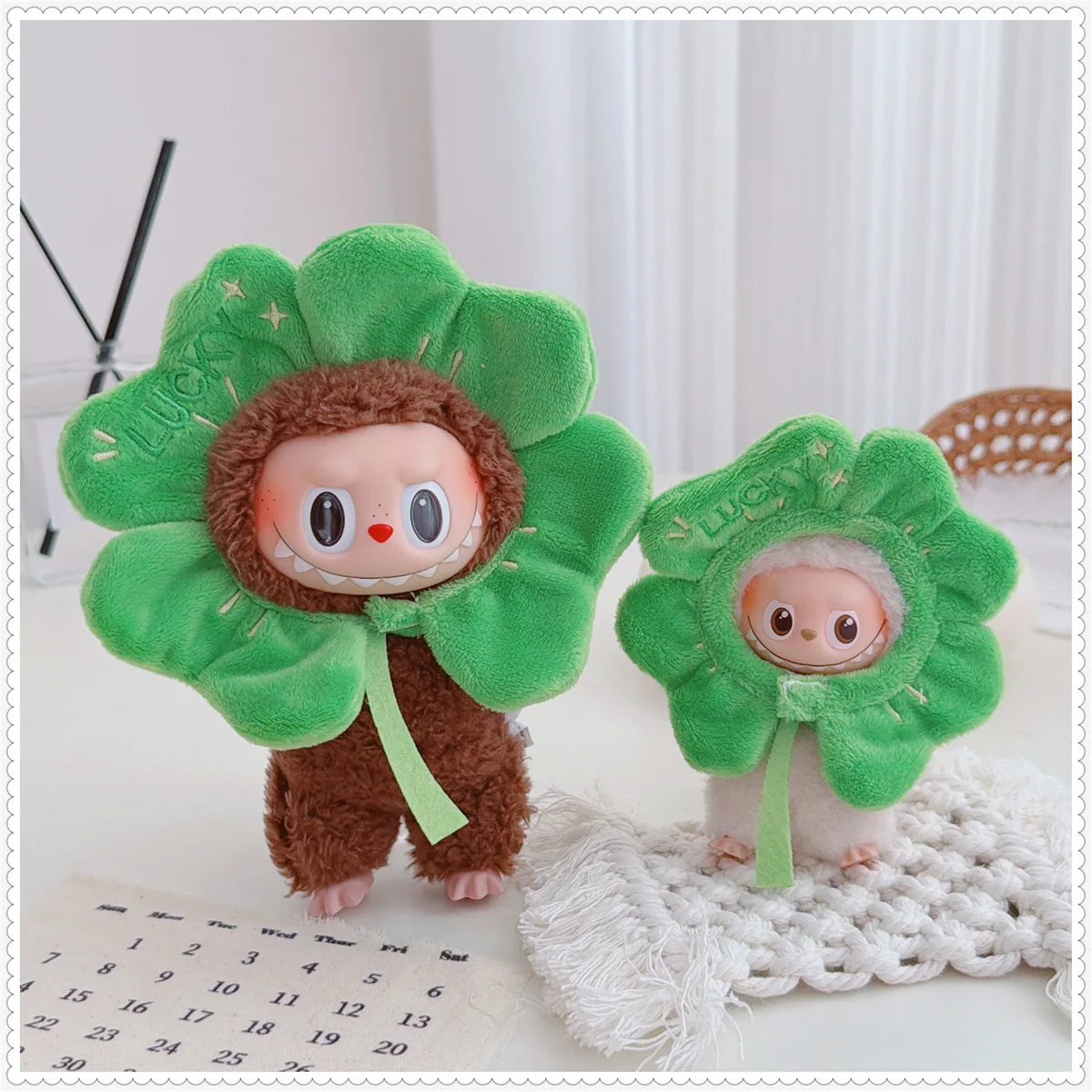 

10-17cm Kawaii Labubu Clothes Cartoon Cute Four Leaf Clover Hat Idol Doll Clothes Accessories Toys Anime Game Periphery