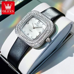 OLEVS 5512 Diamond Woman Watch Original Leather Strap Waterproof Ladies Dress Wristewatch Luxury Elegant Square Women's Watches