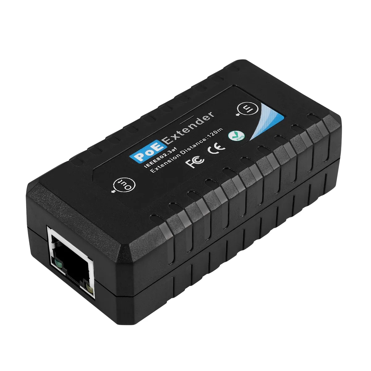 Extensor poe de 1 porta 10/100mbps com entrada/saída padrão ieee 802.3af para câmera ip distância de transmissão 120 metros