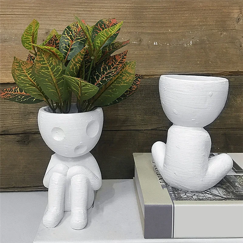 ABPQ-Mummy Vaso da giardinaggio Vaso da fiori Piccolo supporto per piante Supporto per piante ad aria Vaso per piante da interno Ornamenti per vasi con caratteri astratti