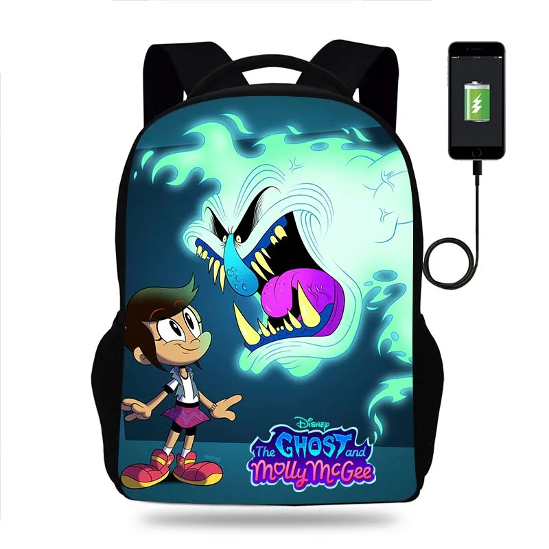 

Disney The Ghost And Molly Mcgee Backpack Boys School Bag Teenager Book Bags Men Women Rucksack USB Travel Knapsack Mochila