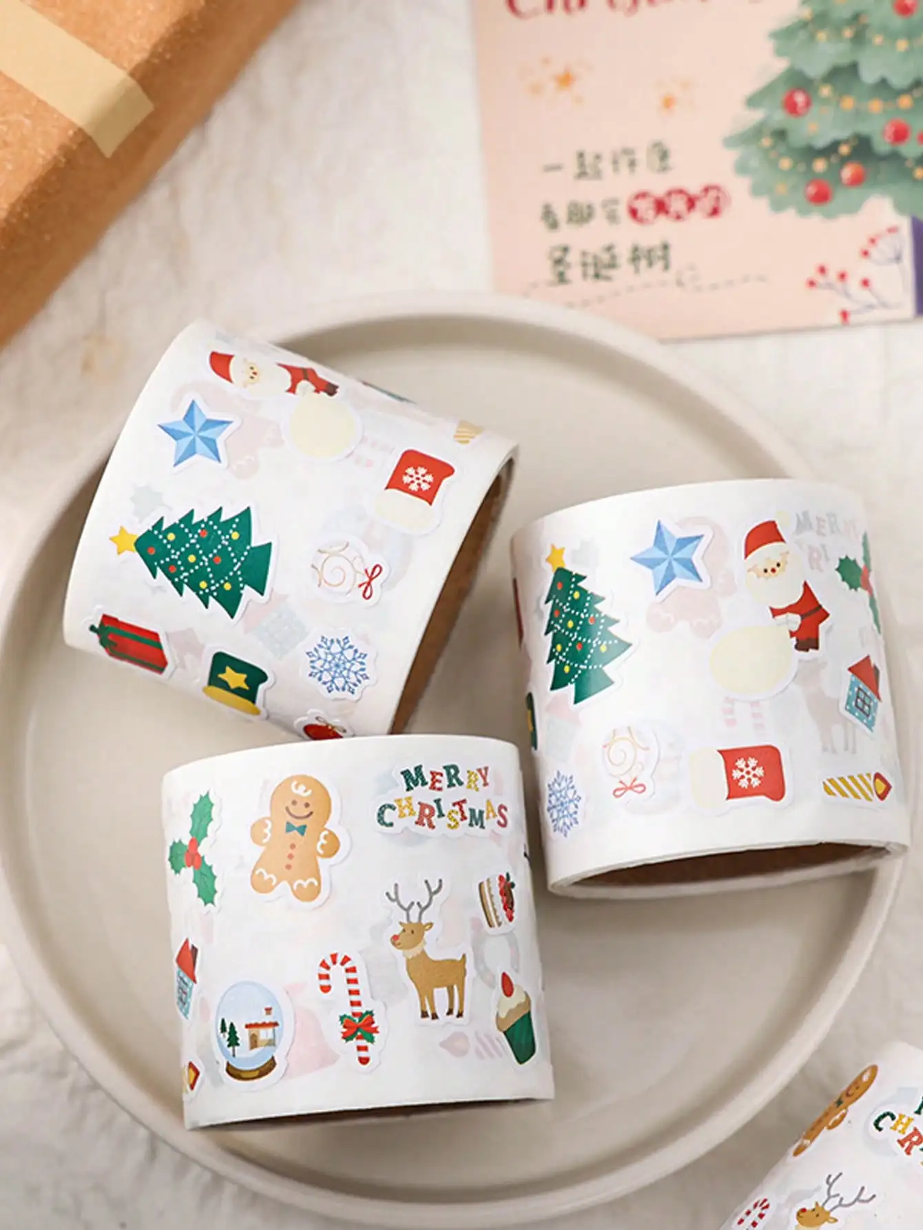 300pcs/roll Merry Christmas stickers - paper material, reusable, irregular shape, matte surface - Christmas decoration