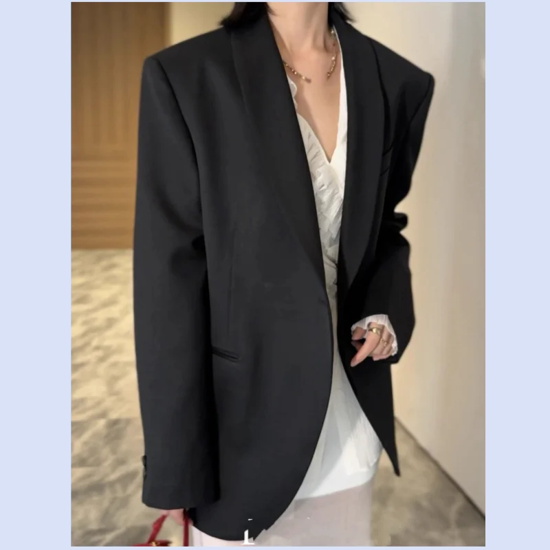 Herfst/winter klassieke basisstijl casual blazer met ronde hals en ronde hals