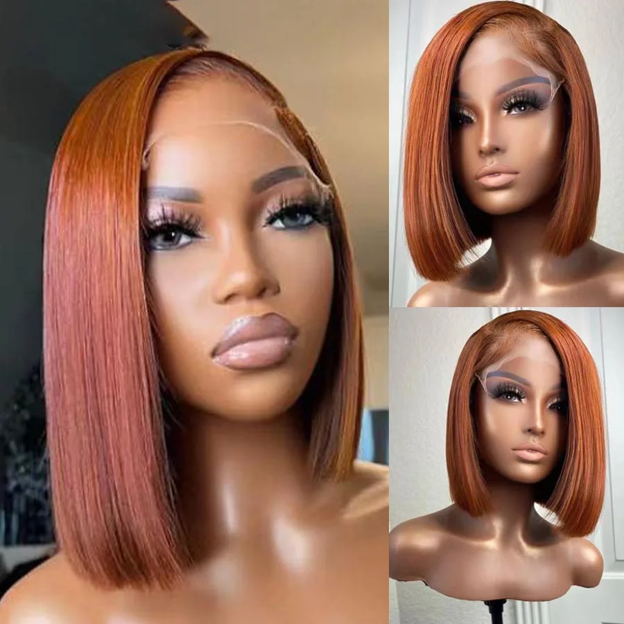 

Middle Part Preplucked Glueless Ginger Orange Short Bob Silky Straight Soft Lace Front Wigs Wigs For Black Women With Baby Hair