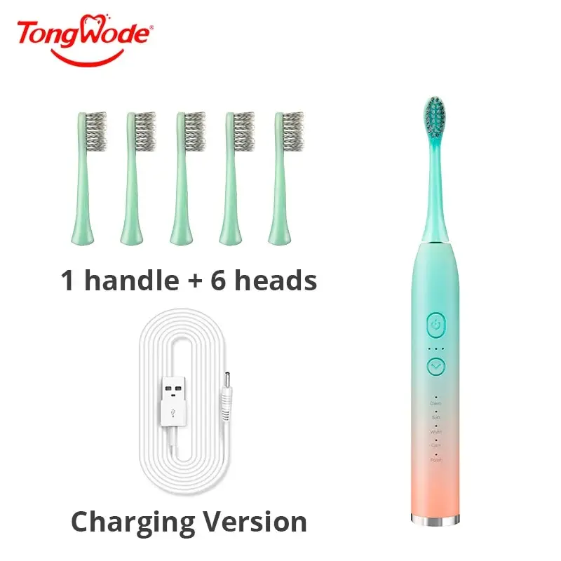 Tongwode Electric Sonic Toothbrush Rechargeable Waterproof Electronic USB Charge Whitening Tooth Brushes Replacement Heads Adult