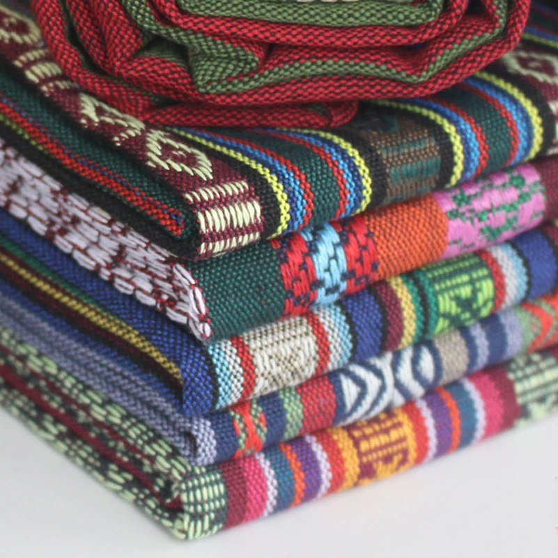 Bohemian Fabric Striped Jacquard Geometric Yarn Dyed Polyester Cotton Blend for Sewing Cape Turban by Half Meter