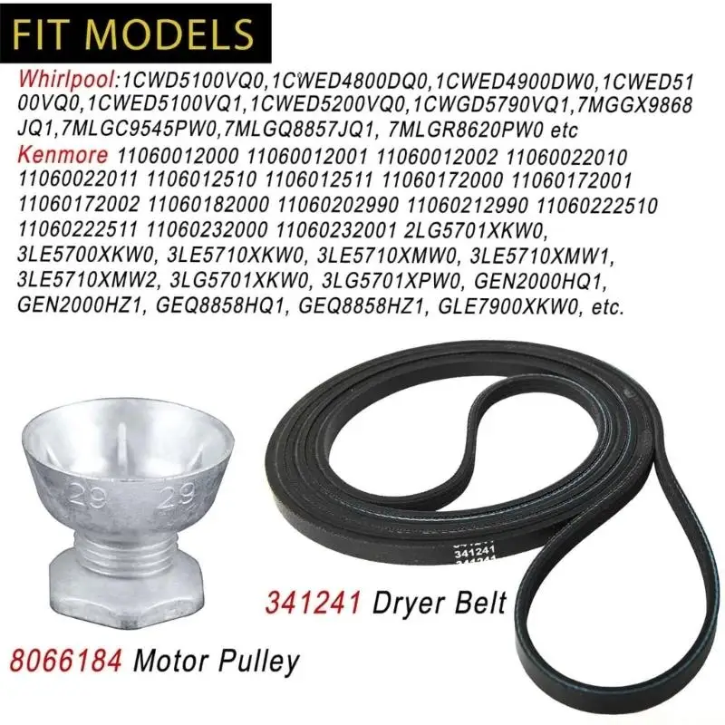 D0AB Low Noise Dryer Belt 341241 Motor Pulley 80661 Operation Enhanced for Dryer