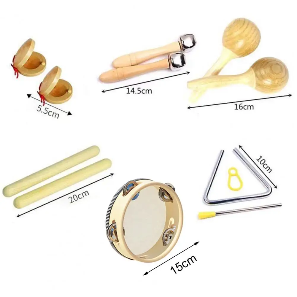 Set di strumenti a percussione Set di giocattoli educativi per bambini Kit musicale da 8 pezzi con nacchere tamburello