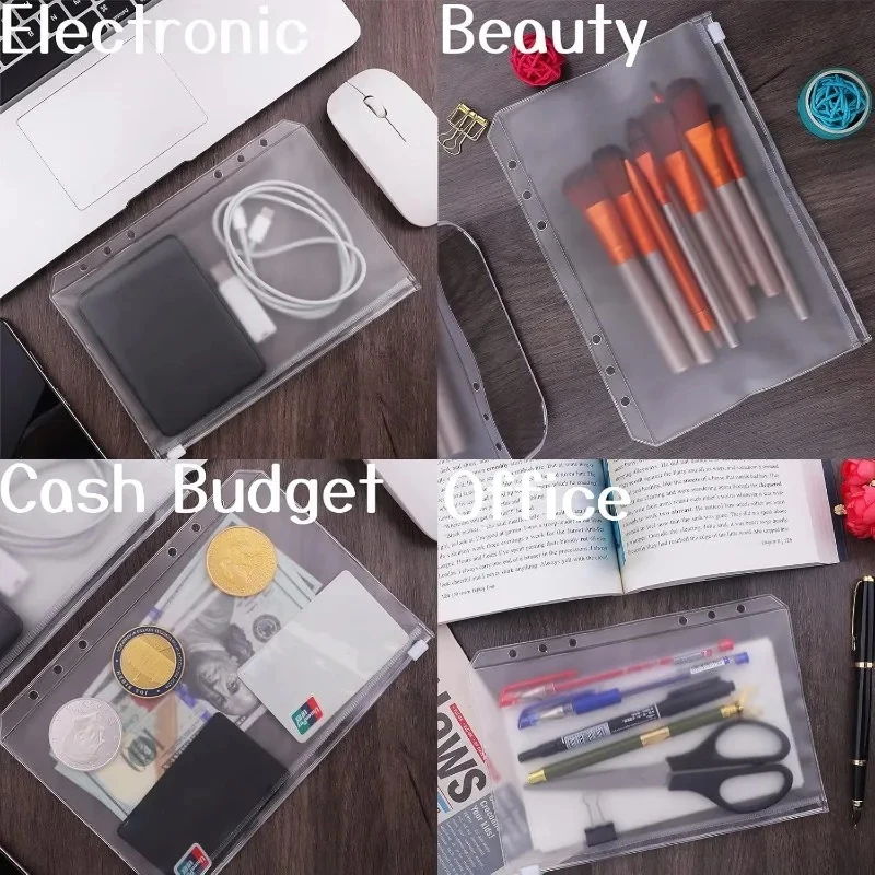 

8PCS PVC A5 A6 A7 Zipper Folders Pouches Binder Pocket Cash Envelopes Money Organizer Budget Document Filing Loose Leaf Inserts