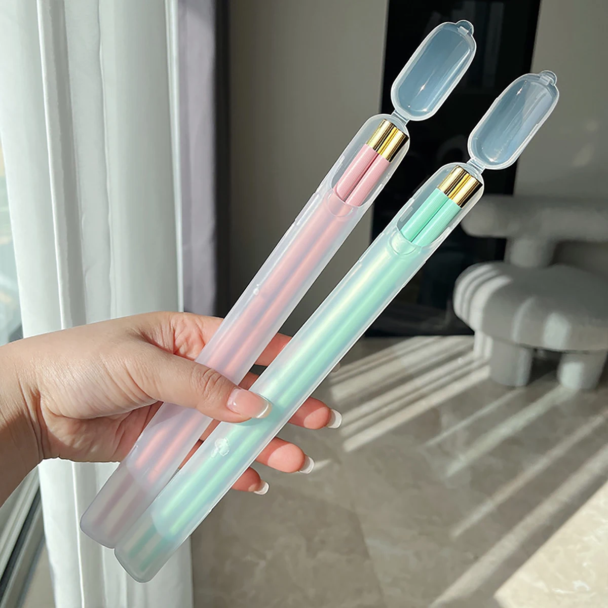 1pair Macaron Colors Alloy Chopsticks with Storage Box Reusable Anti Slip Durable Sushi Chopsticks Suitable for Student Holiday