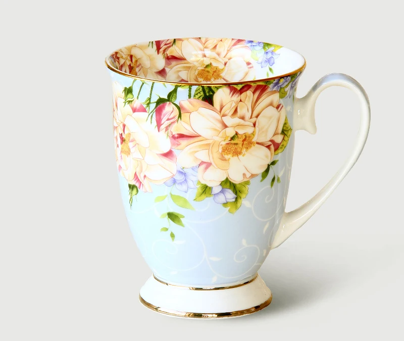 300ML, bone china ceramic coffee mug, tazas cafe floral painting, present creative ceramic tea cup, vintage tea ceremony