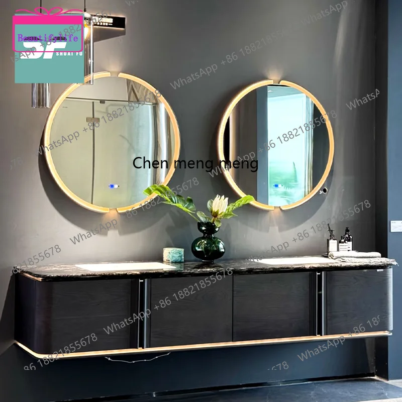 YL Natural platinum diamond luxury stone bathroom cabinet combination wash hand basin washbasin cabinet solid wood paint cabinet