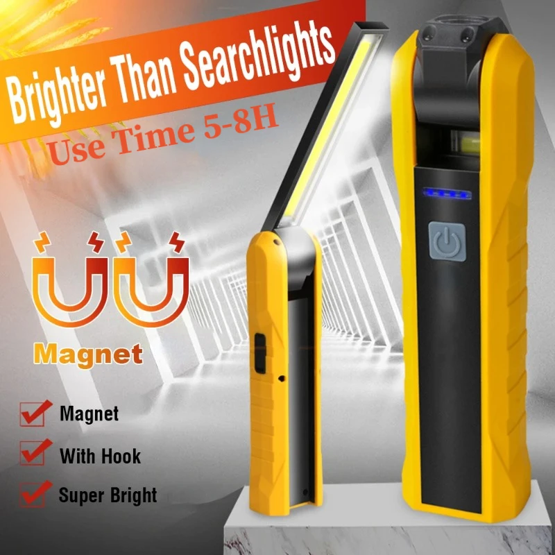 Portable Flashlight USB Rechargeable COB LED Work Light Magnetic Lanterna Hanging Hook Waterproof Torch Built-in Battery Lantern