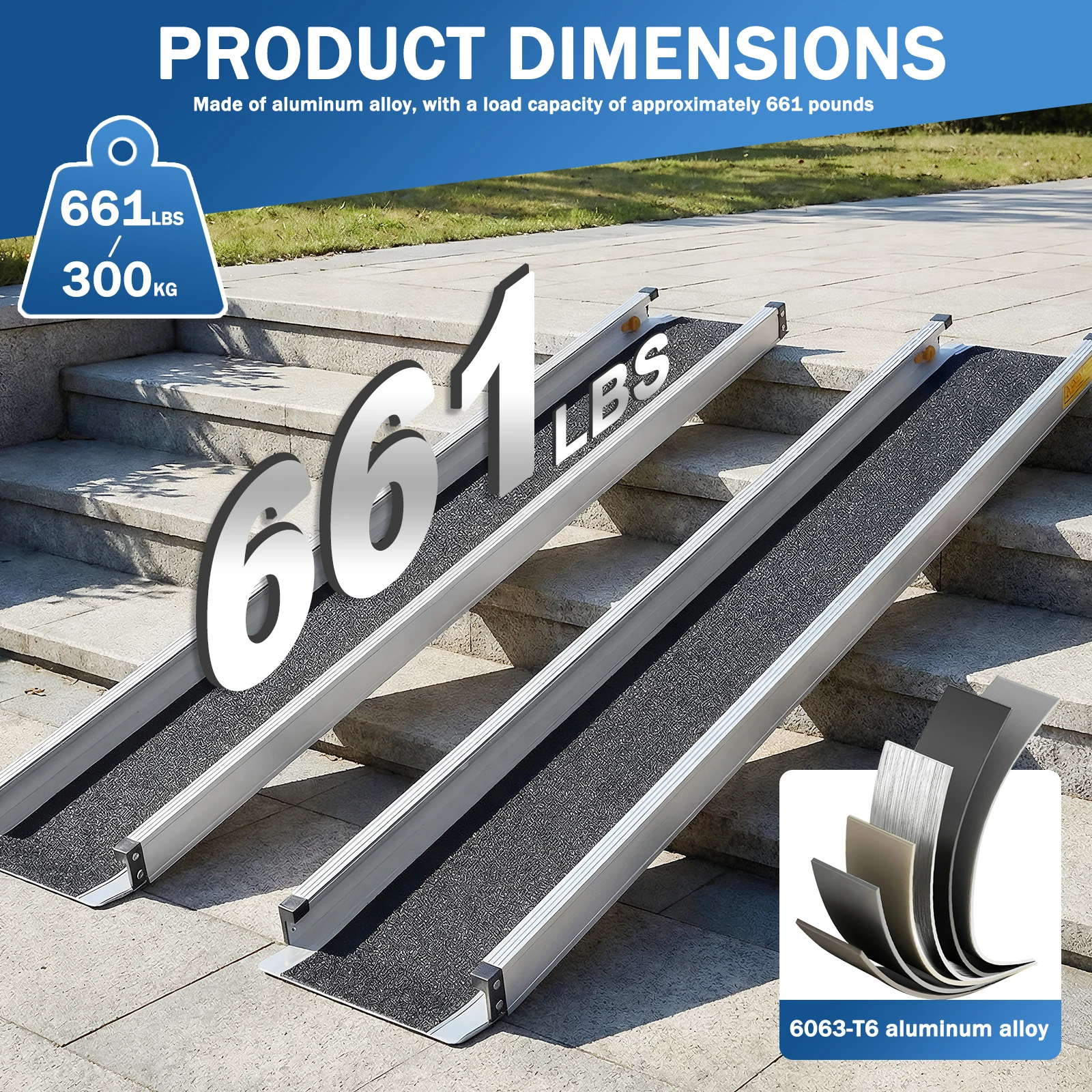 Rampa Retráctil Antideslizante de Aluminio para Scooter de 8 Pies (94x7.4 Pulgadas), Rampa de Acceso para Discapacitados para Entrada de Casa/Peldaños/Escaleras/Puertas