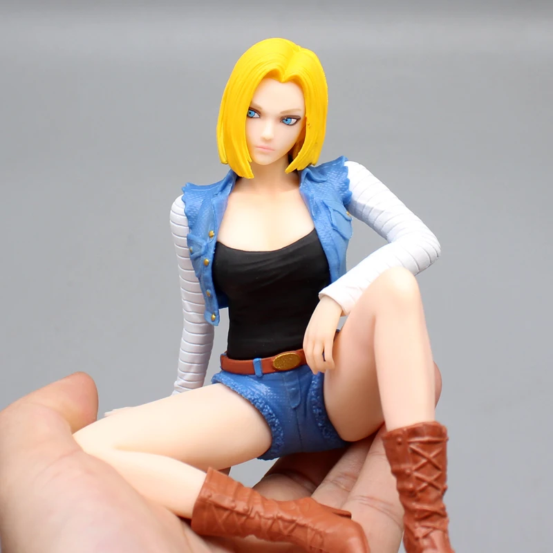 12cm Anime Dragon Ball GK Sitting Girl Android No. 18 Action Figures Trendy Toy Model Figure Desktop Car Ornament Toy Gift Hot