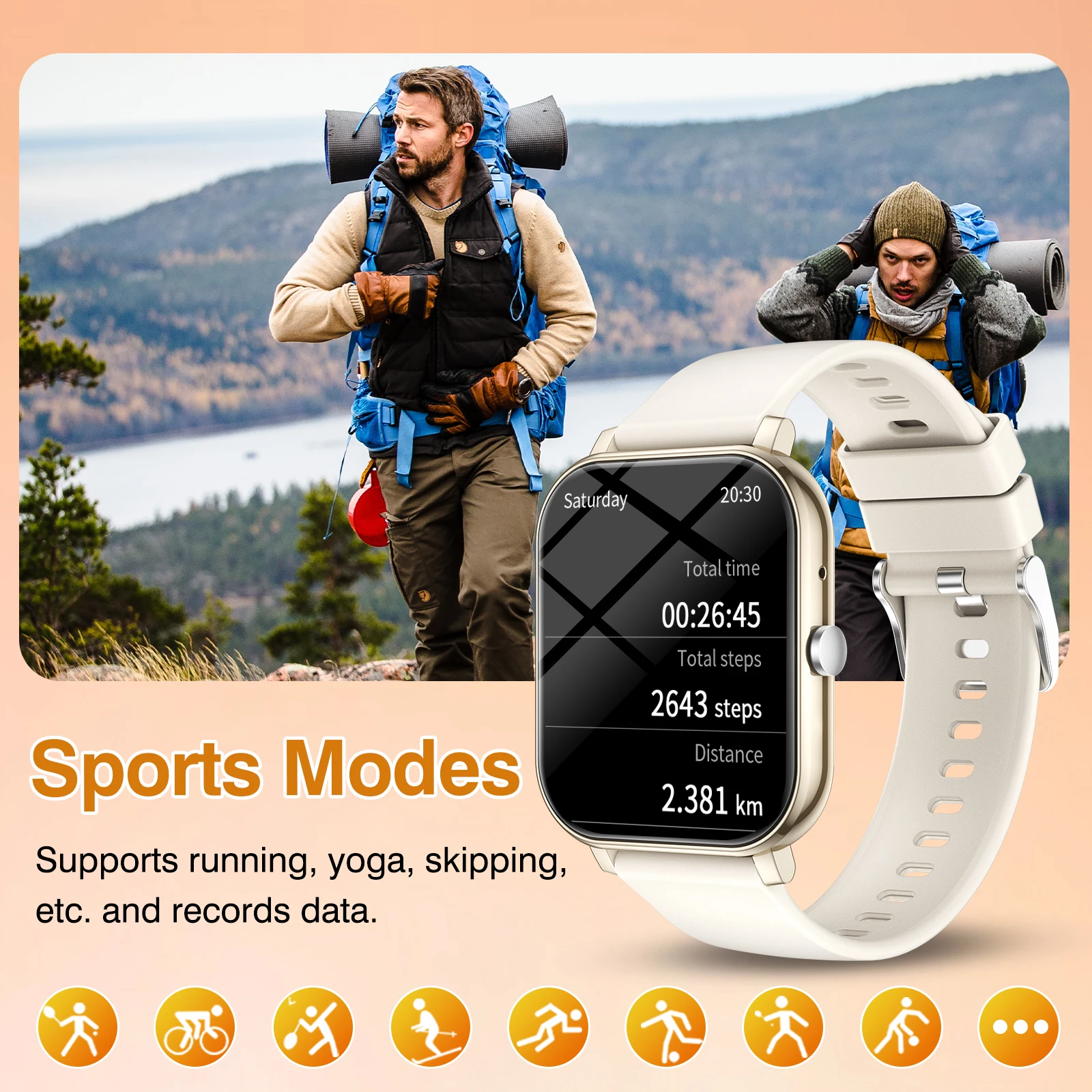 ساعة ذكية عالية الدقة 1.83 بوصة، عدد 1 من الساعات الذكية العصرية مع مكالمات BT وفحص الطقس، ساعة ذكية للتتبع الرياضي لنظام Android