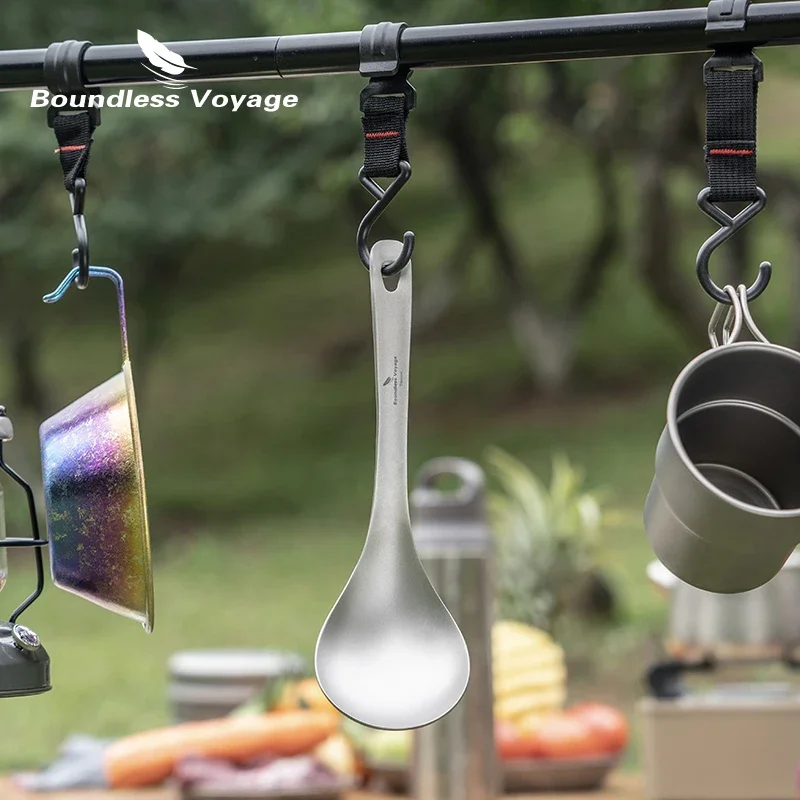 Boundless Voyage TA1 Titanium Soup Spoon with Big Bowl Ladle Outdoor Camping Kitchen Tableware for Soup Sauce Rice Cooking Kit