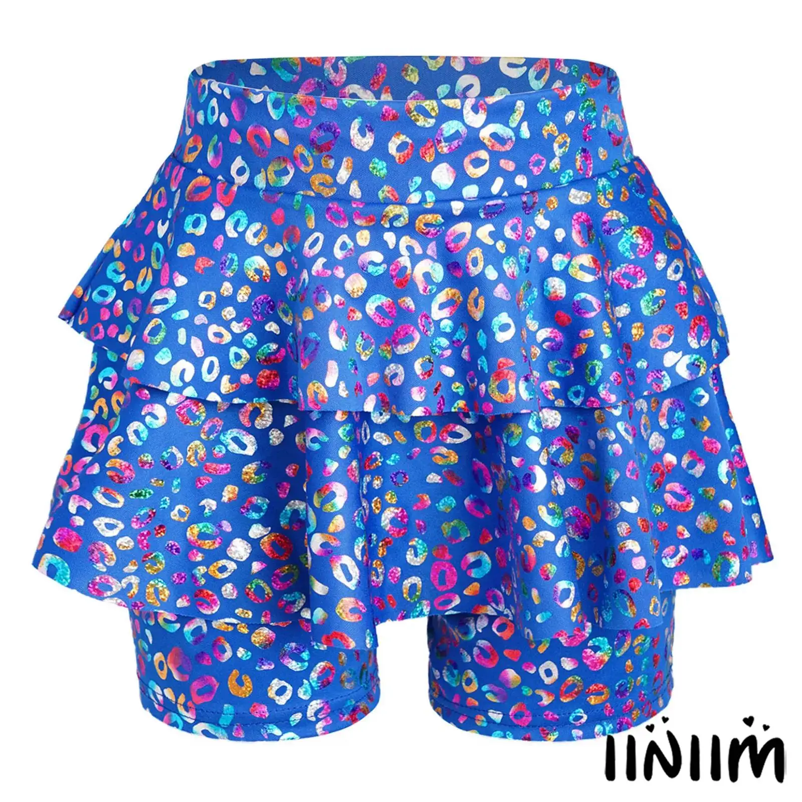 

Kids Girls Jazz Dance Skirted Shorts Metallic Culotte High Waist Elastic Waistband for Dance Parties Cheerleading Performance