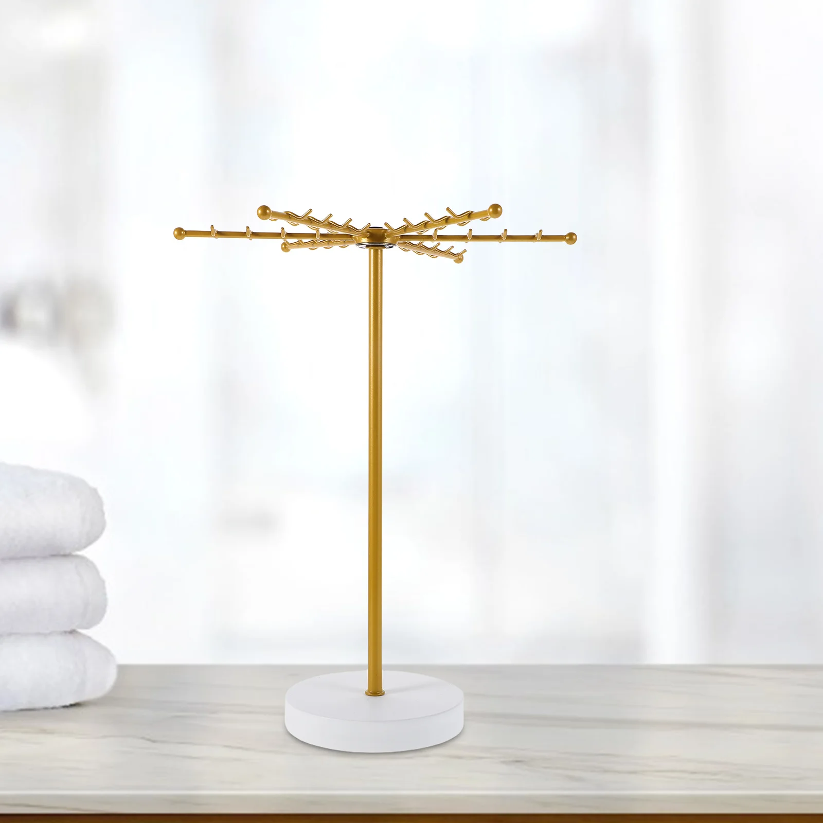 

Metal Jewelry Display Stand Compact Rotating Necklace Holder For Necklaces Earrings Rings Storage Jewelry Organizer Countertop