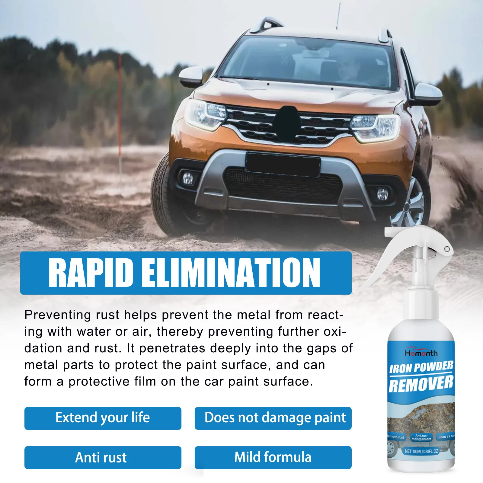 Automobile Metal Rust Removal Spray Auto Wheel Parts Paint Anti-Rust Anti-Oxidation Car Clean Maintenance Protection Coating